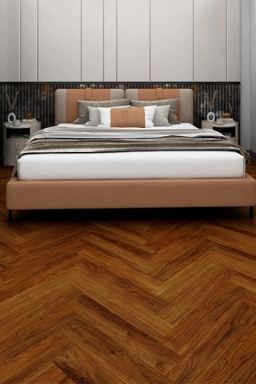 Кварцвинил Draw Wood Herringbone Walnut 001 со встроенной подложкой EVA. Размер 610х126х5мм (1.537)