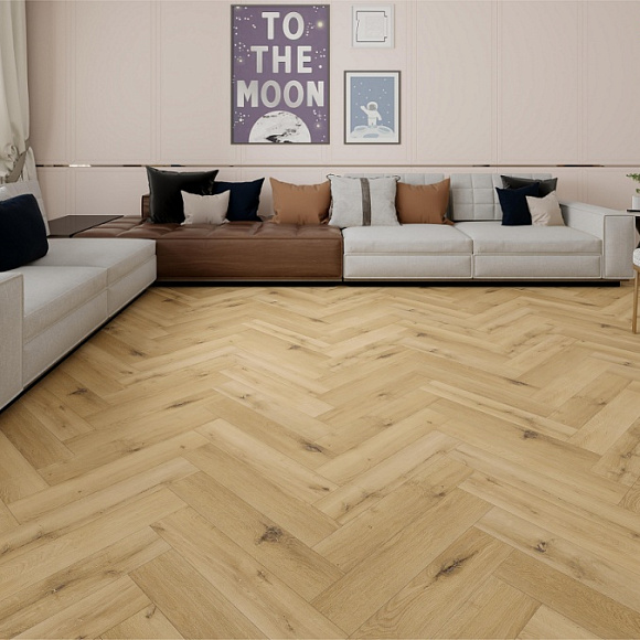 Кварцвинил Draw Wood Herringbone Oak 002 со встроенной подложкой EVA. Размер 610х126х5мм (1.537)