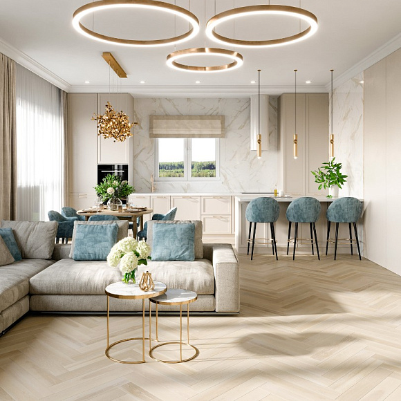 Паркетная доска ESTA Ясень HB Elegant Frost Ivory Pores. Размер 600х100х14мм