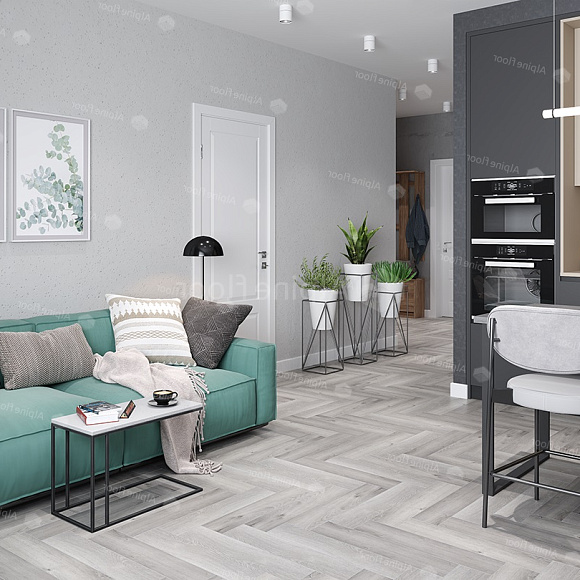 Кварцвиниловый SPC ламинат Alpine Floor Parquet Light Дуб Лейтена ECO 13-18 венгерская елка 600×125×4