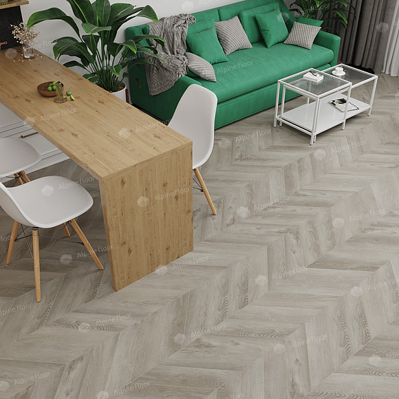 Кварцвиниловый SPC ламинат Alpine Floor Chevron Alpine Дуб Фантазия ECO 18-1 французская елка 600×127×5