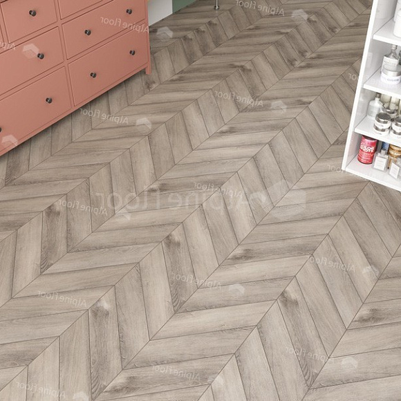 Кварцвиниловая плитка Alpine Floor клеевая Chevron Alpine LVT Дуб Исида Chevron ECO 20-8 французская елка 555×127×2,5