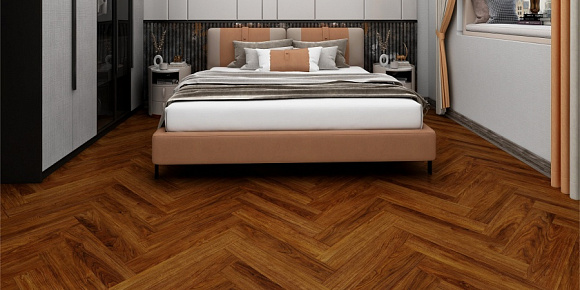 Кварцвинил Draw Wood Herringbone Walnut 001 со встроенной подложкой EVA. Размер 610х126х5мм (1.537)