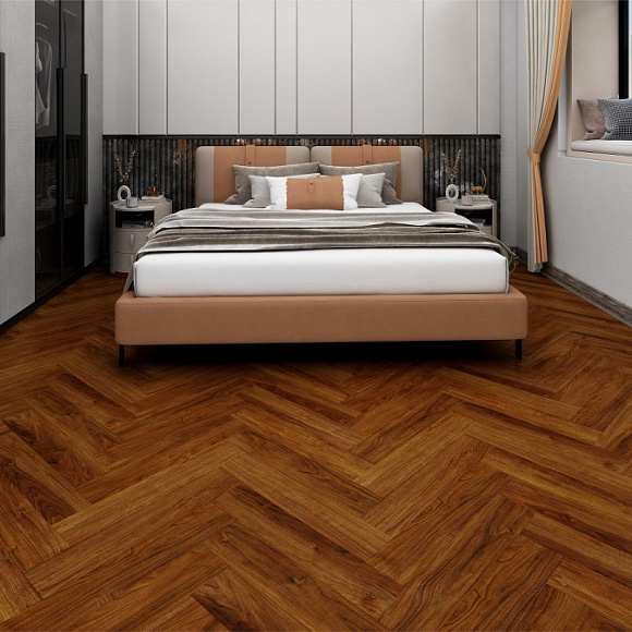 Кварцвинил Draw Wood Herringbone Walnut 001 со встроенной подложкой EVA. Размер 610х126х5мм (1.537)