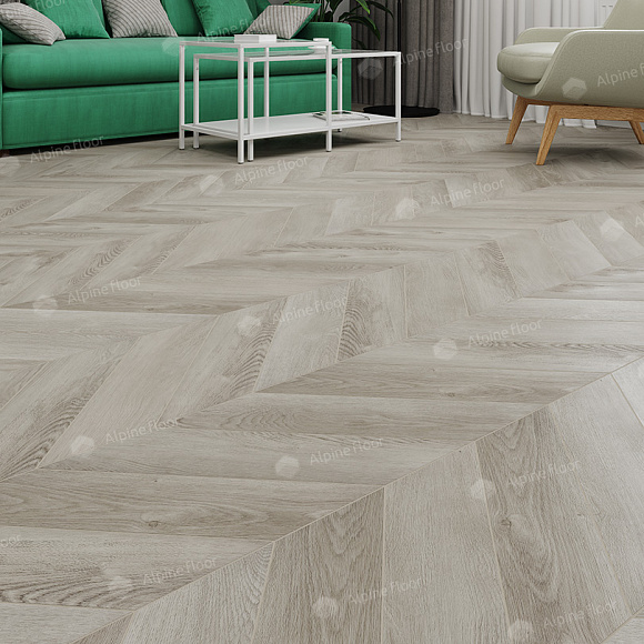 Кварцвиниловый SPC ламинат Alpine Floor Chevron Alpine Дуб Фантазия ECO 18-1 французская елка 600×127×5