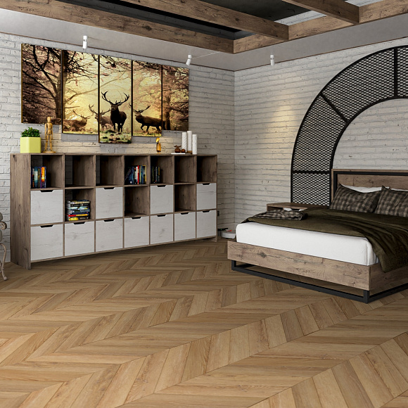 Кварцвиниловый SPC ламинат Damy Floor Chevron Лувр Louvre DF04-Ch французская елка 600×127×5