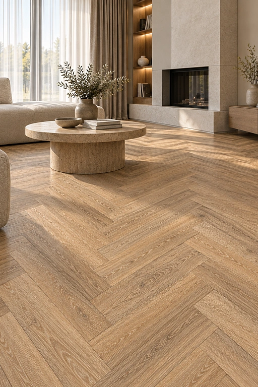 Кварцвинил Draw Wood Herringbone Oak 7202 со встроенной подложкой IXPE. Размер 635х127х5мм (2.42)